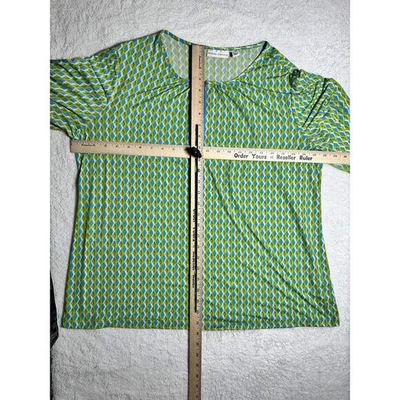 Susan Graver Blouse Sz XL Green Blue Diamond Geometric Pattern 1/4 Zipper - Picture 8 of 8
